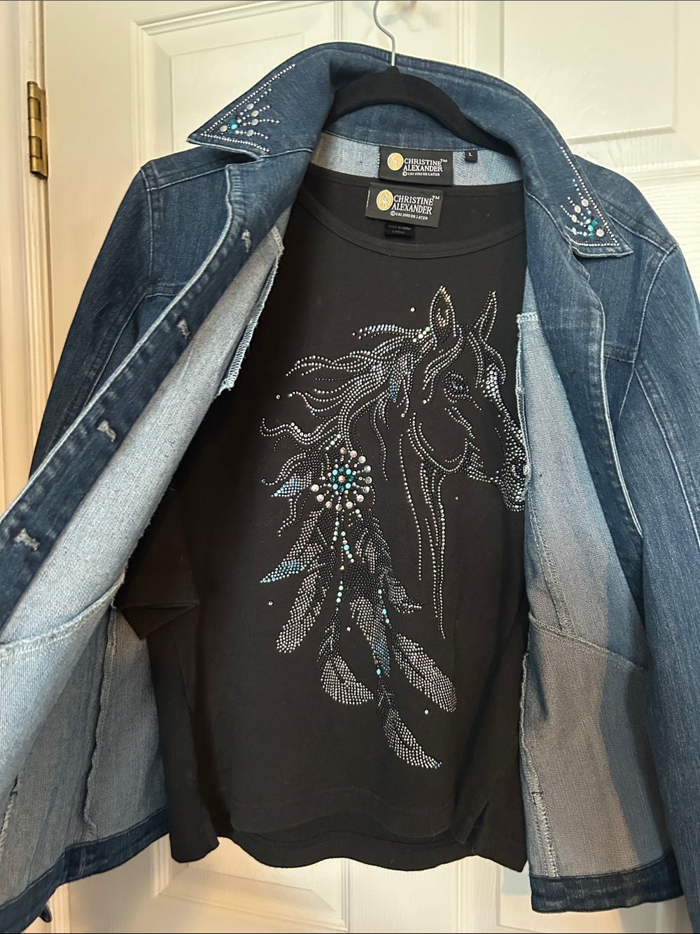 Christine Alexander Dark Blue Denim Jacket with Crystal Accents - Picture 14 of 14